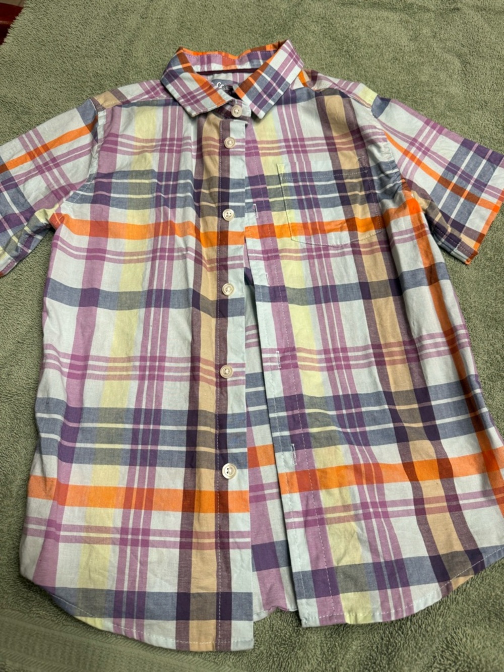 Cat & Jack Plaid Short-Sleeve Button-Down Shirt - Purple, Orange & Cream